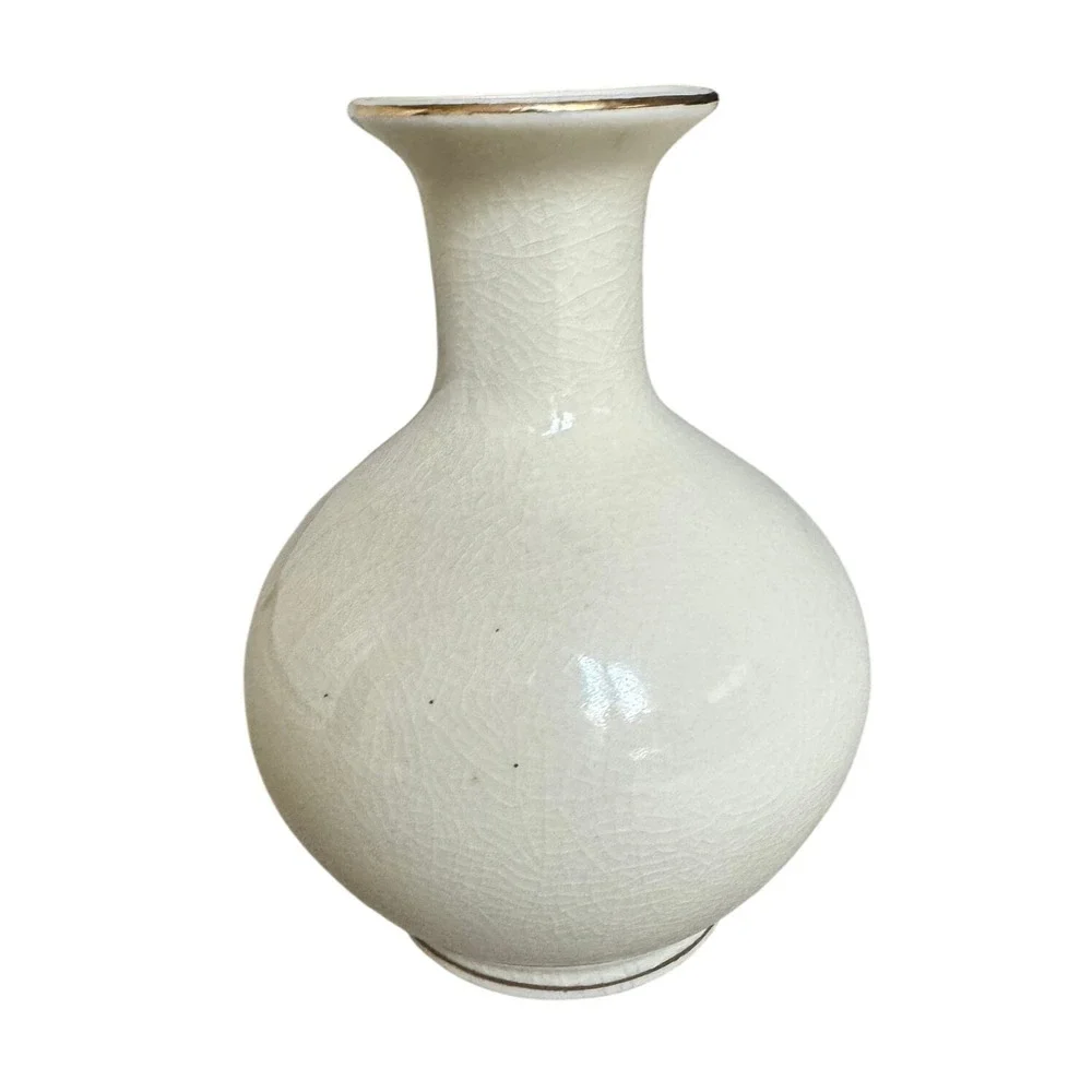 Vintage Japanese Satsuma Style Crackle Glaze Vase Kingfisher Iris Gold Trim 8